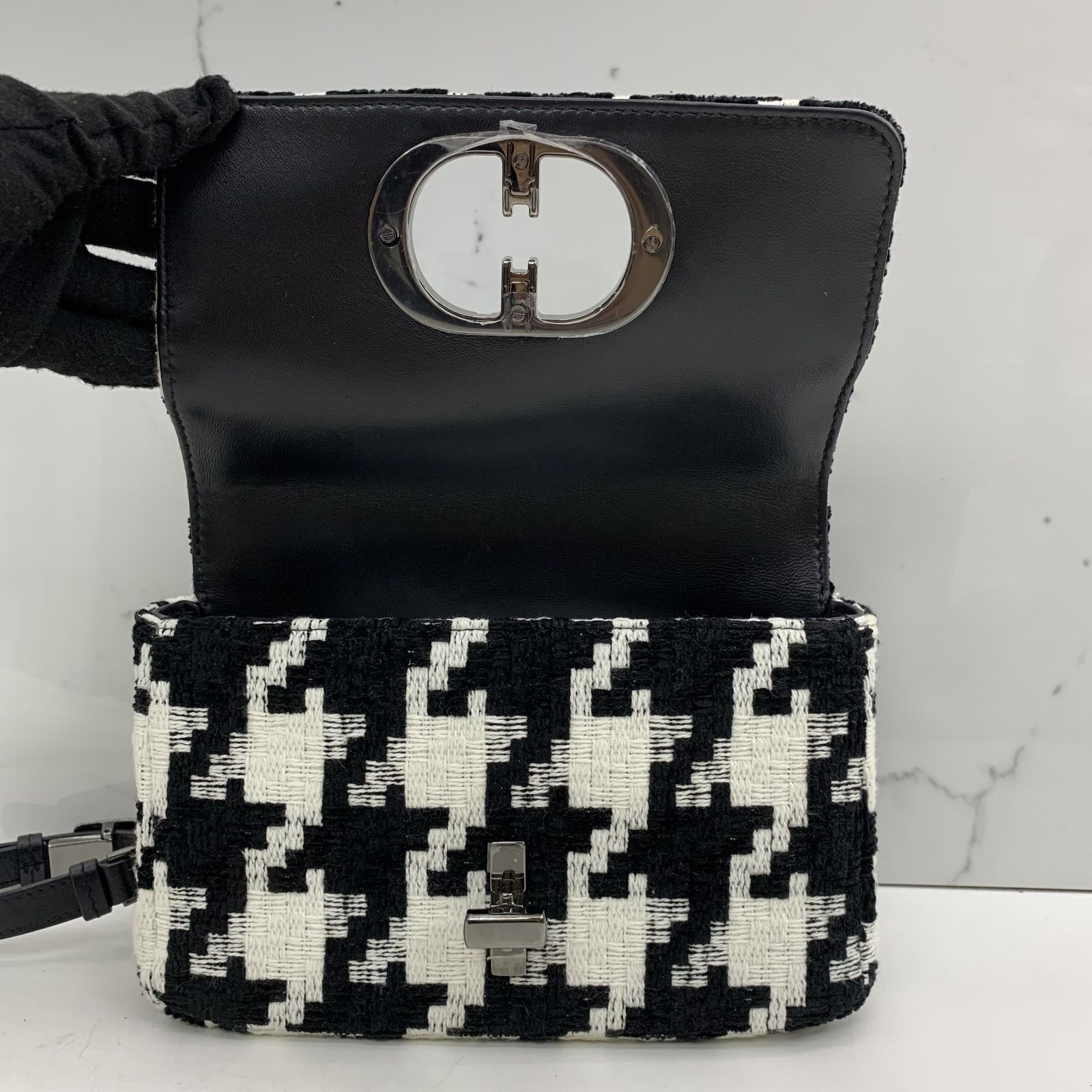 Christian dior black and white checkered bag shop