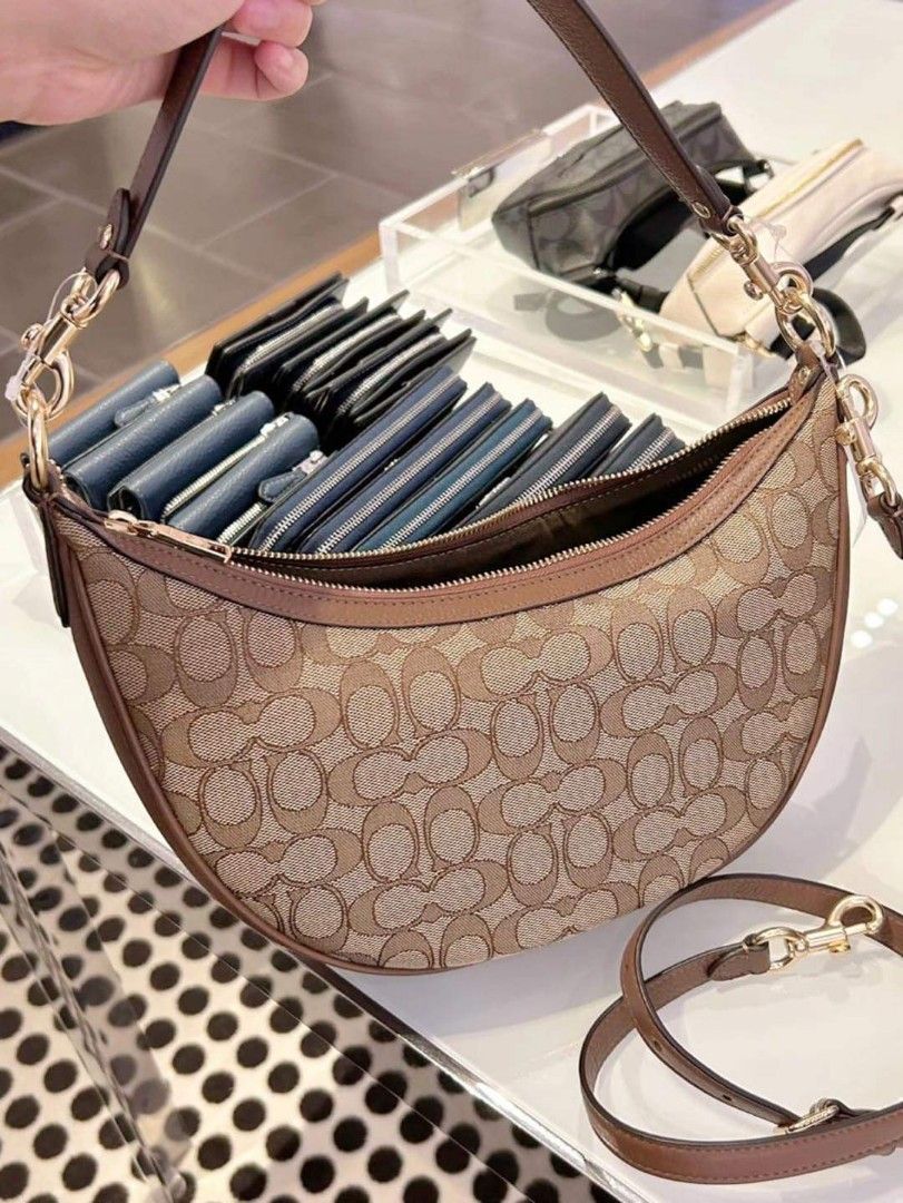 COACH ARIA SHOULDER BAG IN SIGNATURE JACQUARD KHAKI SADDLE MULTI PRE ORDER