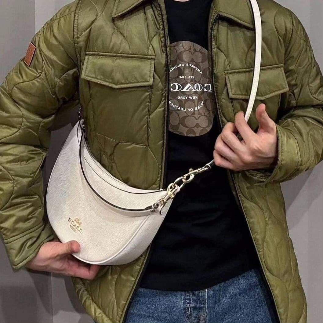 COACH ARIA SHOULDER BAG IN SIGNATURE JACQUARD KHAKI SADDLE MULTI PRE ORDER