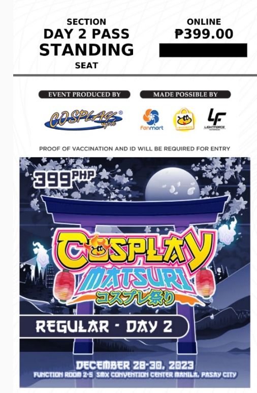 Cosplay Matsuri 2023 - Day 2 (Dec 29) Ticket (1 pc only), Tickets ...