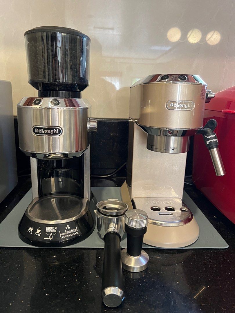 Delonghi Pump Driven Espresso Maker Dedica Metallica EC785 and Delonghi Dedica Coffee Grinder
