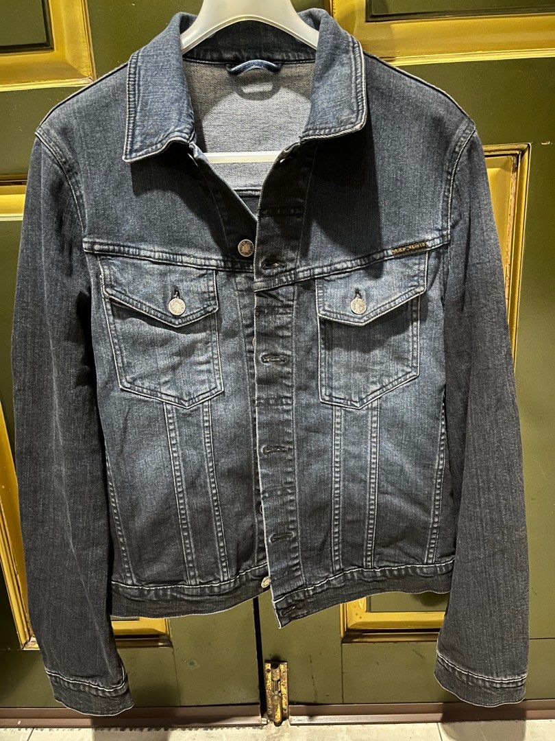 Denim Jacket nudie perry black on blue Fesyen Pria Pakaian Baju Luaran di Carousell