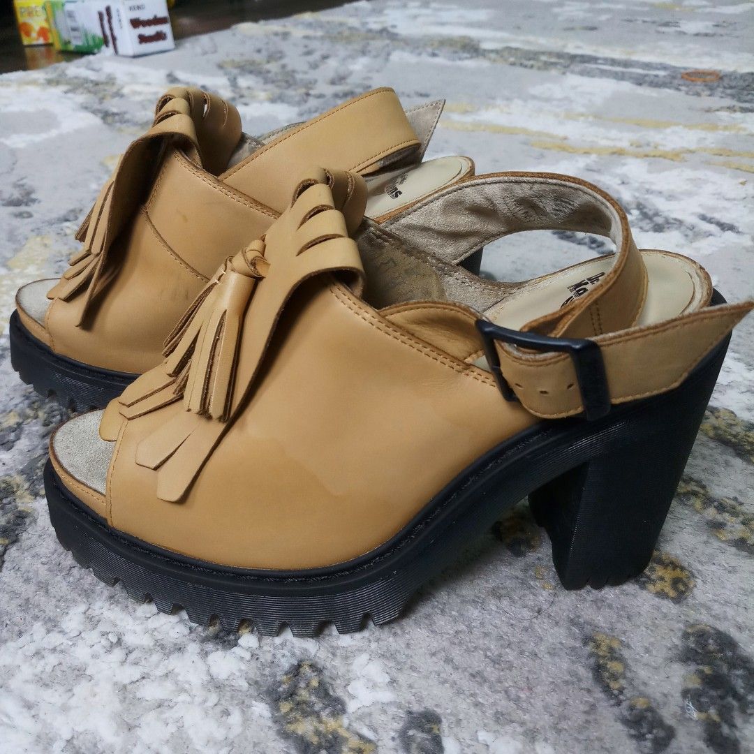 Dr. Martens Seraphina Slingback Kiltie Tan Leather Sandals