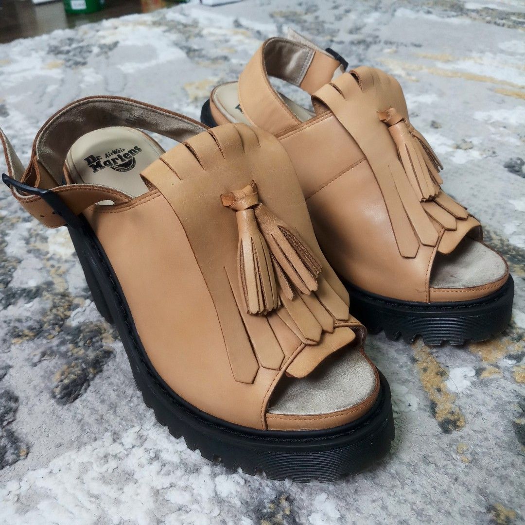 Dr. Martens Seraphina Slingback Kiltie Tan Leather Sandals