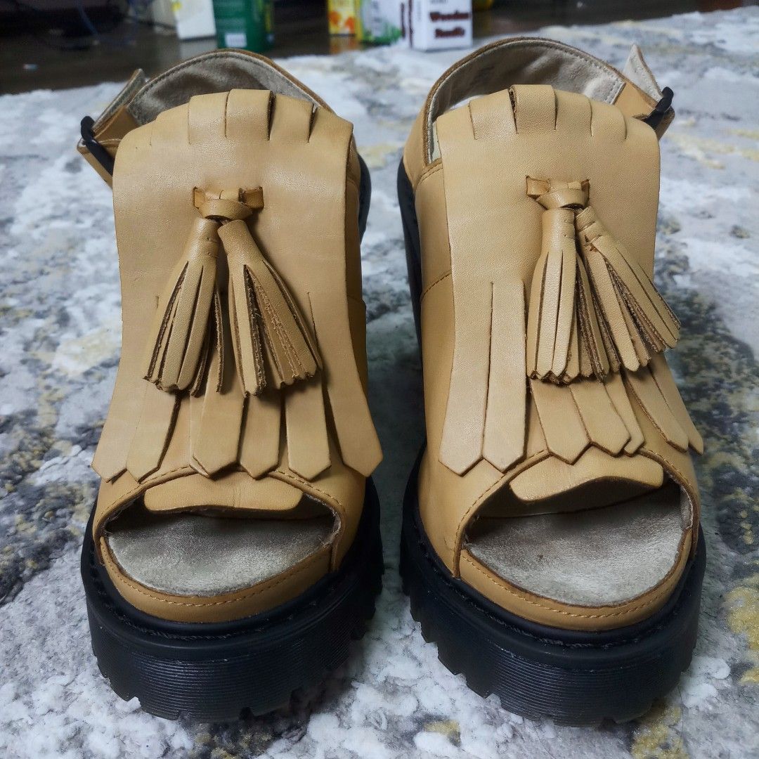 Dr. Martens Seraphina Slingback Kiltie Tan Leather Sandals