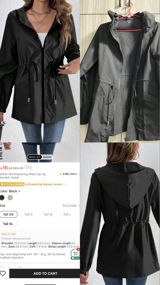 Rain jacket sales with drawstring waist