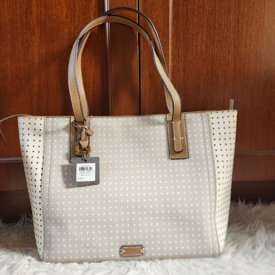 Fossil emma tote grey white clearance