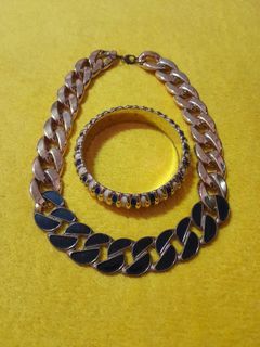 Gold and Black Statement Necklace and Bangle Set