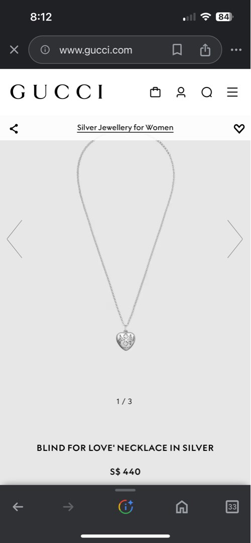 Gucci // Silver Blind For Love Heart Necklace – VSP Consignment