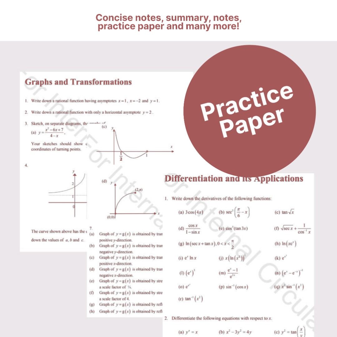 H2 Math Bundle (Category: Assessment Books) located in Singapore. Submitted by studentnotes (Listing ID 1273387007, Image 2). Description: H2 Math Bundle - Updated for 2024 Format: PDF/Word This comprehensive H2 Mathematics bundle is a valuable collection of notes, ranging from summaries to exam papers, making it an excellent resource for those aiming to establish a strong foundation in or seeking a refresher for H2 Math. Included in this bundle: