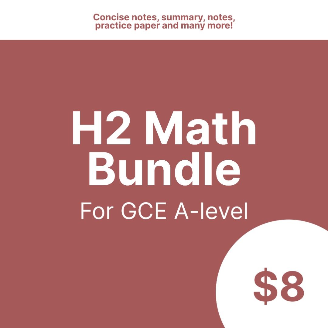 H2 Math Bundle (Category: Assessment Books) located in Singapore. Submitted by studentnotes (Listing ID 1273387007, Image 1). Description: H2 Math Bundle - Updated for 2024 Format: PDF/Word This comprehensive H2 Mathematics bundle is a valuable collection of notes, ranging from summaries to exam papers, making it an excellent resource for those aiming to establish a strong foundation in or seeking a refresher for H2 Math. Included in this bundle: