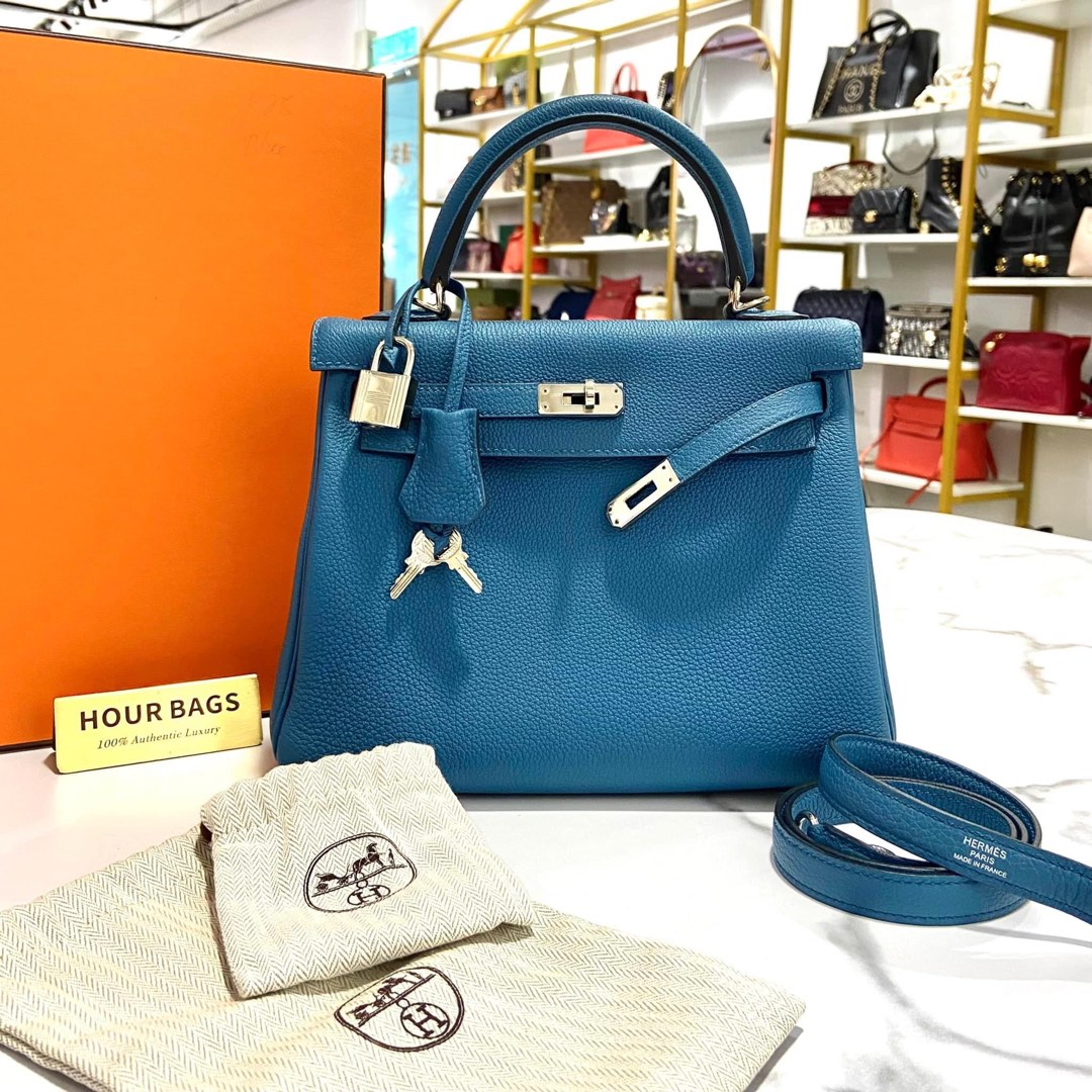 Hermes Kelly 25 Retourne Blue Cobalt 7C in Palladium Hardware