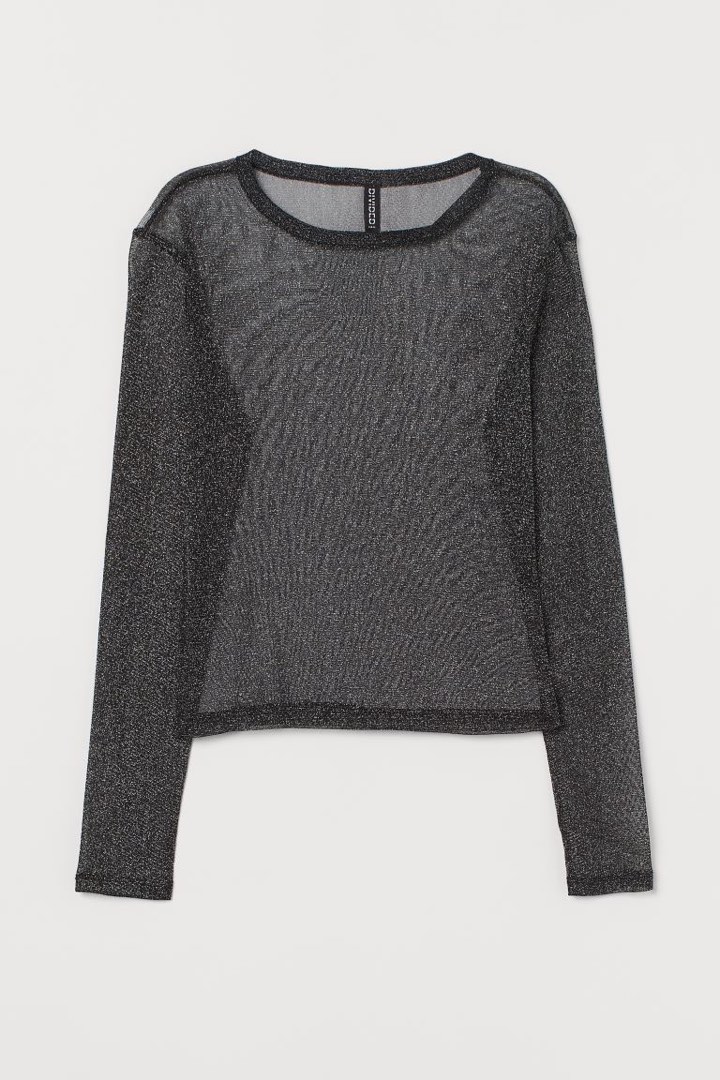 Black glitter mesh top best sale