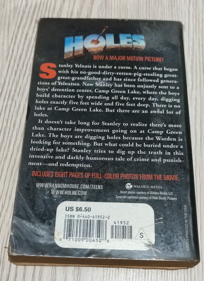 Holes by Louis Sachar (Category: Storybooks) located in Manila. Submitted by vdeclutters6 (Listing ID 1273641792, Image 2). Description: Paperback Wrapped.