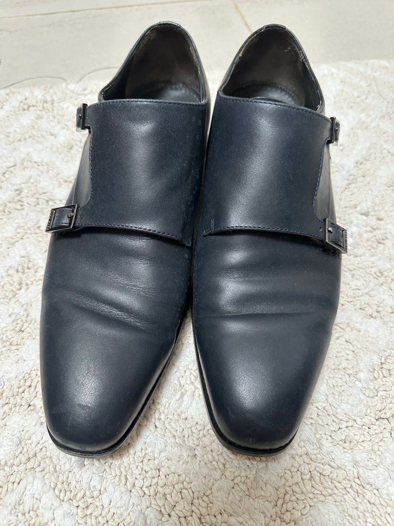Men's black leather monk strap shoes store