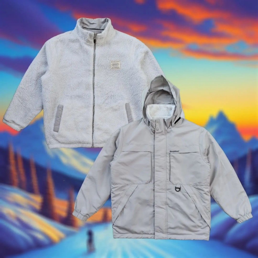 Jaket SPAO Sherpa Reversibel, Fesyen Pria, Pakaian Baju Luaran