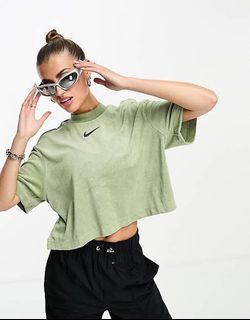 Nike Club French Terry boxy cropped T-shirt in khaki