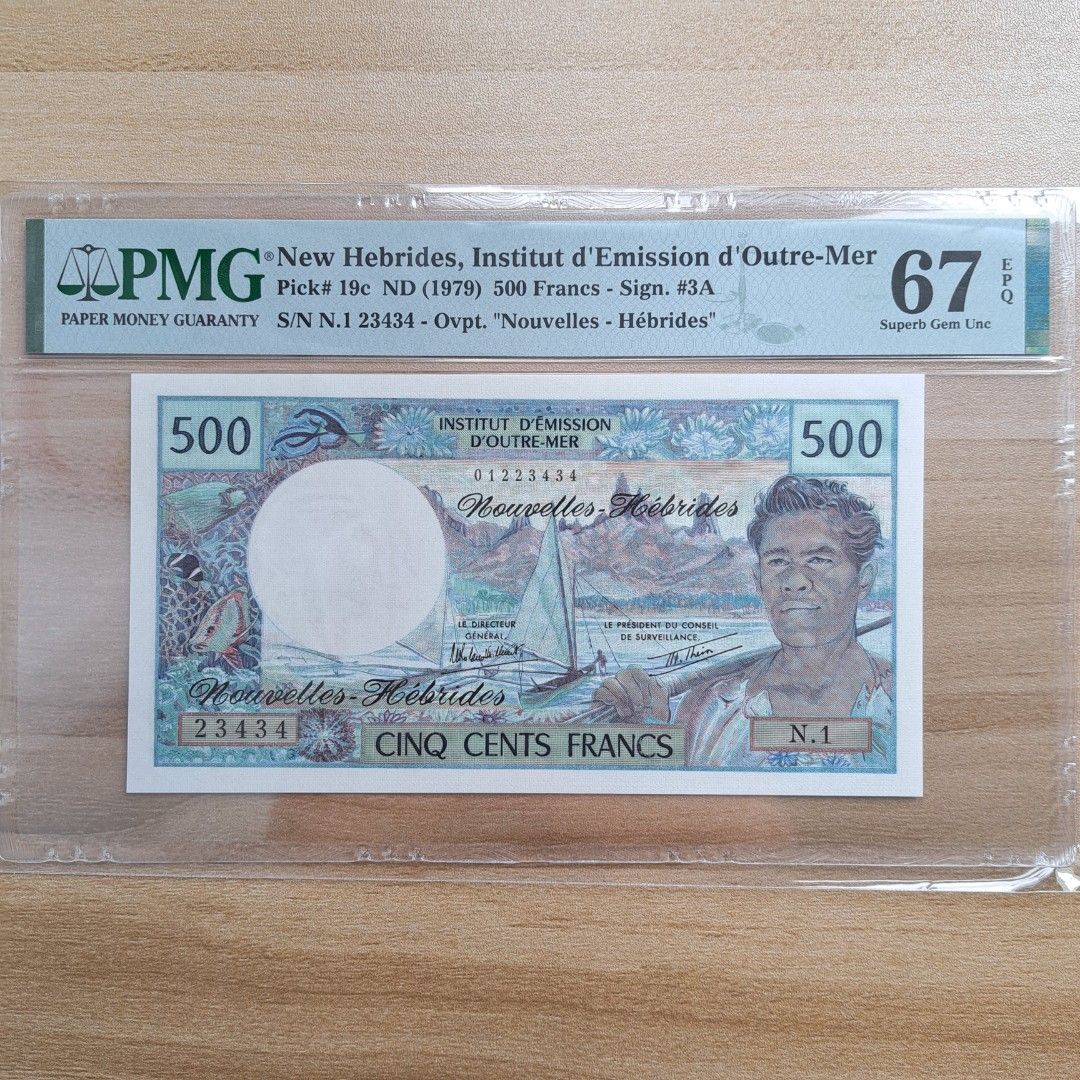 PMG 67] 1979 新赫布里底群島500法郎, 興趣及遊戲, 收藏品及紀念品, 錢幣- Carousell
