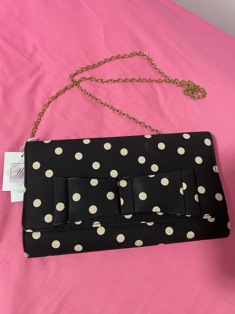 Black polka dot clutch bag cheap