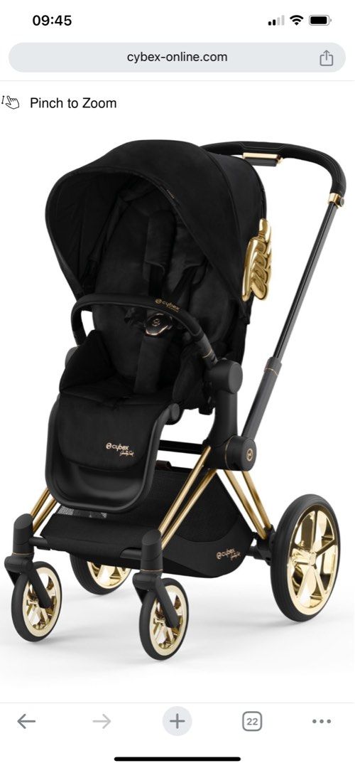 Black pram with gold wings 2025