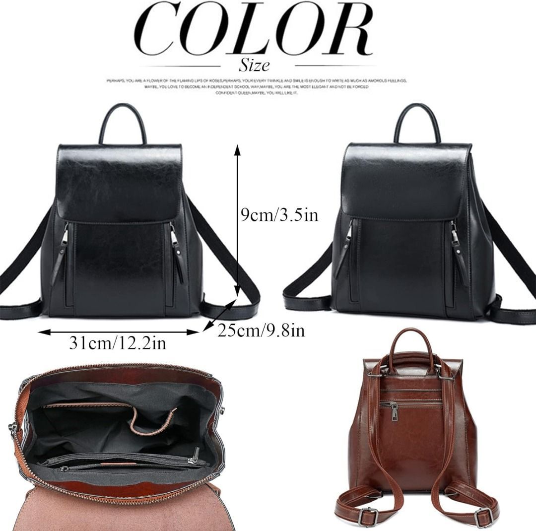 Qiccijoo Genuine Leather Backpack Purse for Women Small Backpack Fashion Travel Backpack Shoulder Bag Travel Daypack Work Travel Handbags