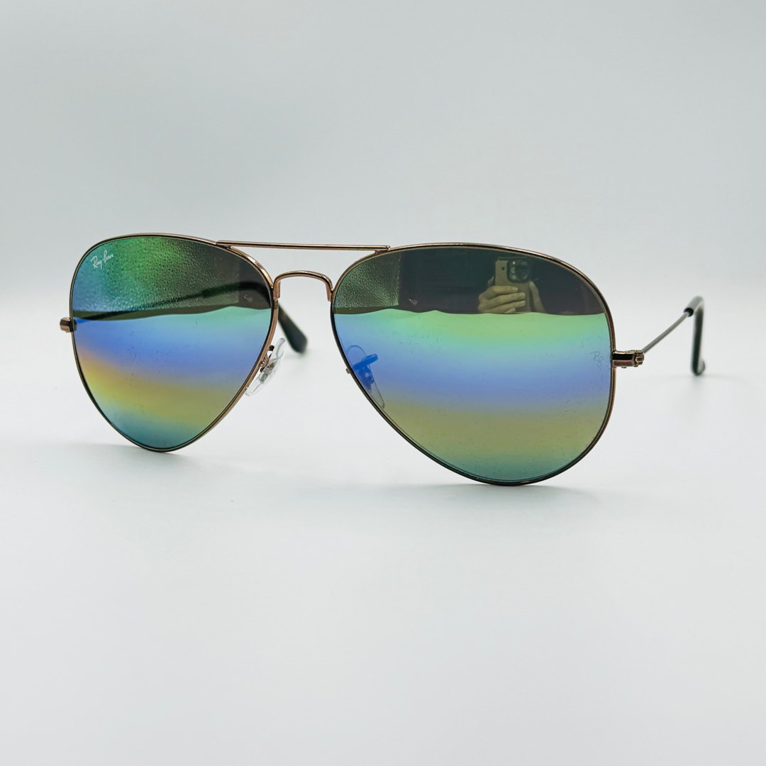 Rayban RB3925 9018C3 Aviator Large Metal Metallic Bronze w Multi Gradient Rainbow Mirror 62