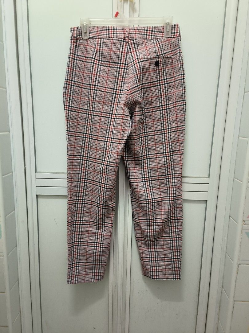 Tom Tailor Chequered Plaid High Waist Straight Cut Pant Red Women s Fashion Bottoms Other Bottoms on Carousell