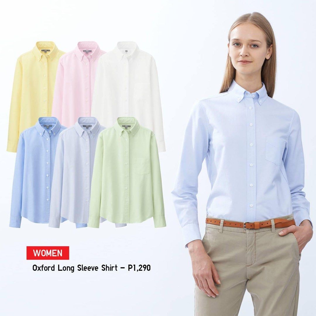 Uniqlo Oxford Long Sleeve Shirt in Blue Women s Fashion Tops Longsleeves on Carousell