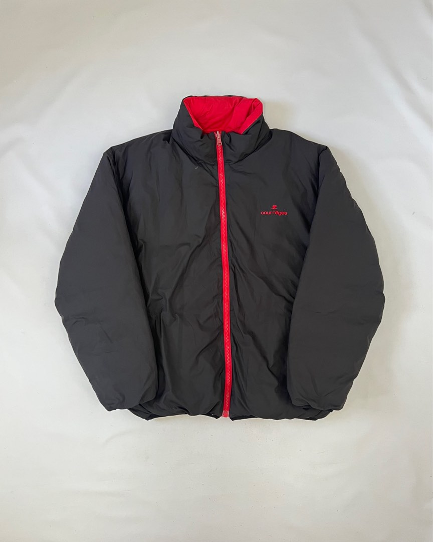Vintage Courreges reversible embroidered logo puffer quilted oversized jacket Women s Fashion Coats Jackets and Outerwear on Carousell