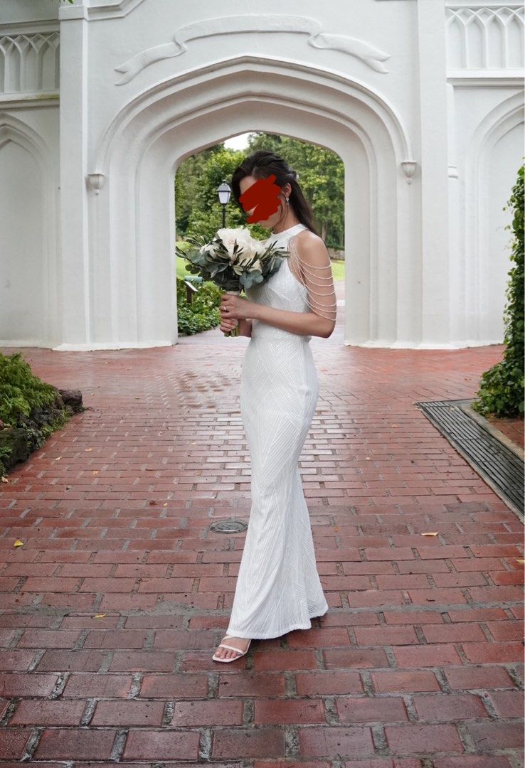 White Halter Neck ROM Dress Women s Fashion Dresses Sets Evening dresses gowns on Carousell