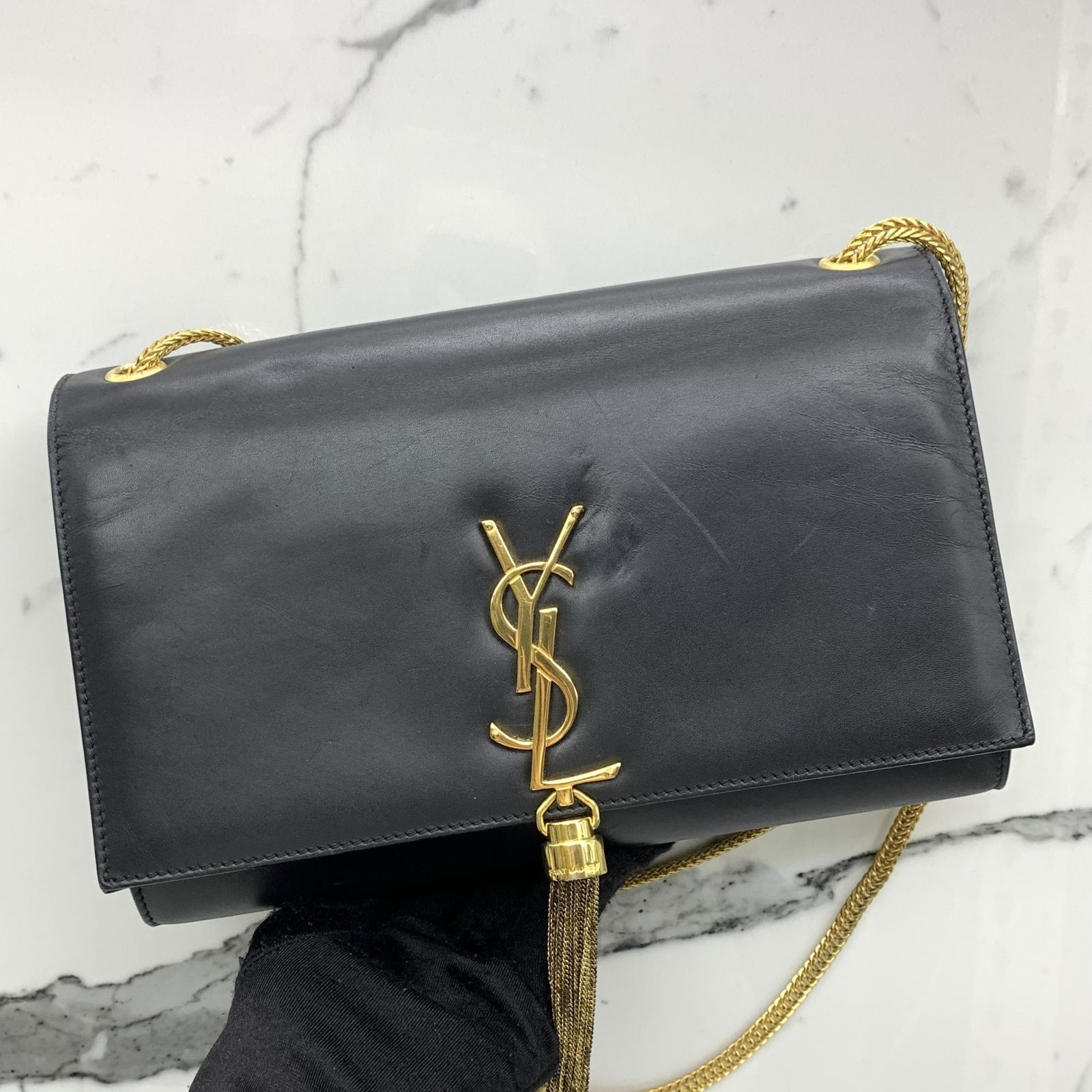 YVES SAINT LAURENT 326078 BLACK LEATHER SMALL TASE BLACK CHAIN SHOULDER BAG 237041857 GI