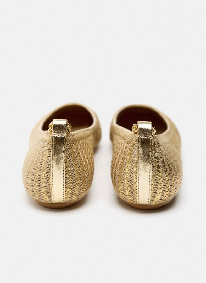 Zara Metallic Crochet Ballet Flats, Women's Fashion, Footwear, Flats