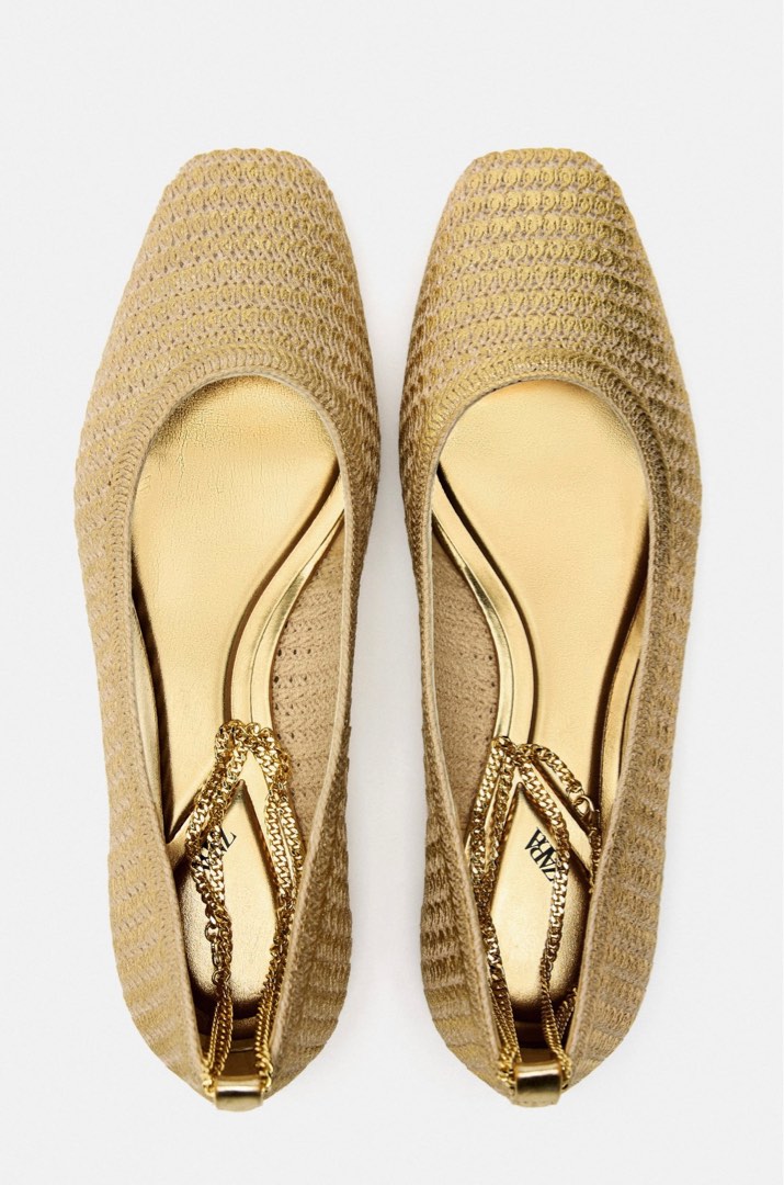 Zara Metallic Crochet Ballet Flats, Women's Fashion, Footwear, Flats