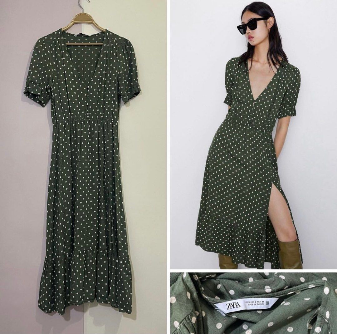 Green polka dot dress zara shop