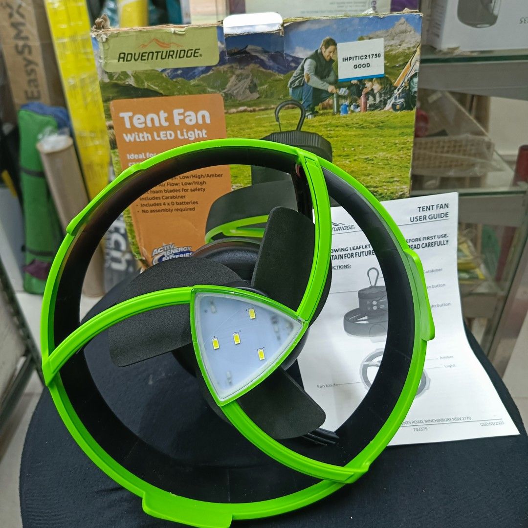 Adventuridge Tent Fan with LED Light, Furniture & Home Living, Lighting
