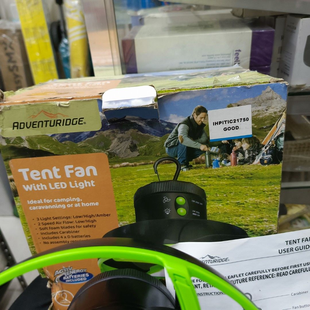 Adventuridge Tent Fan with LED Light, Furniture & Home Living, Lighting