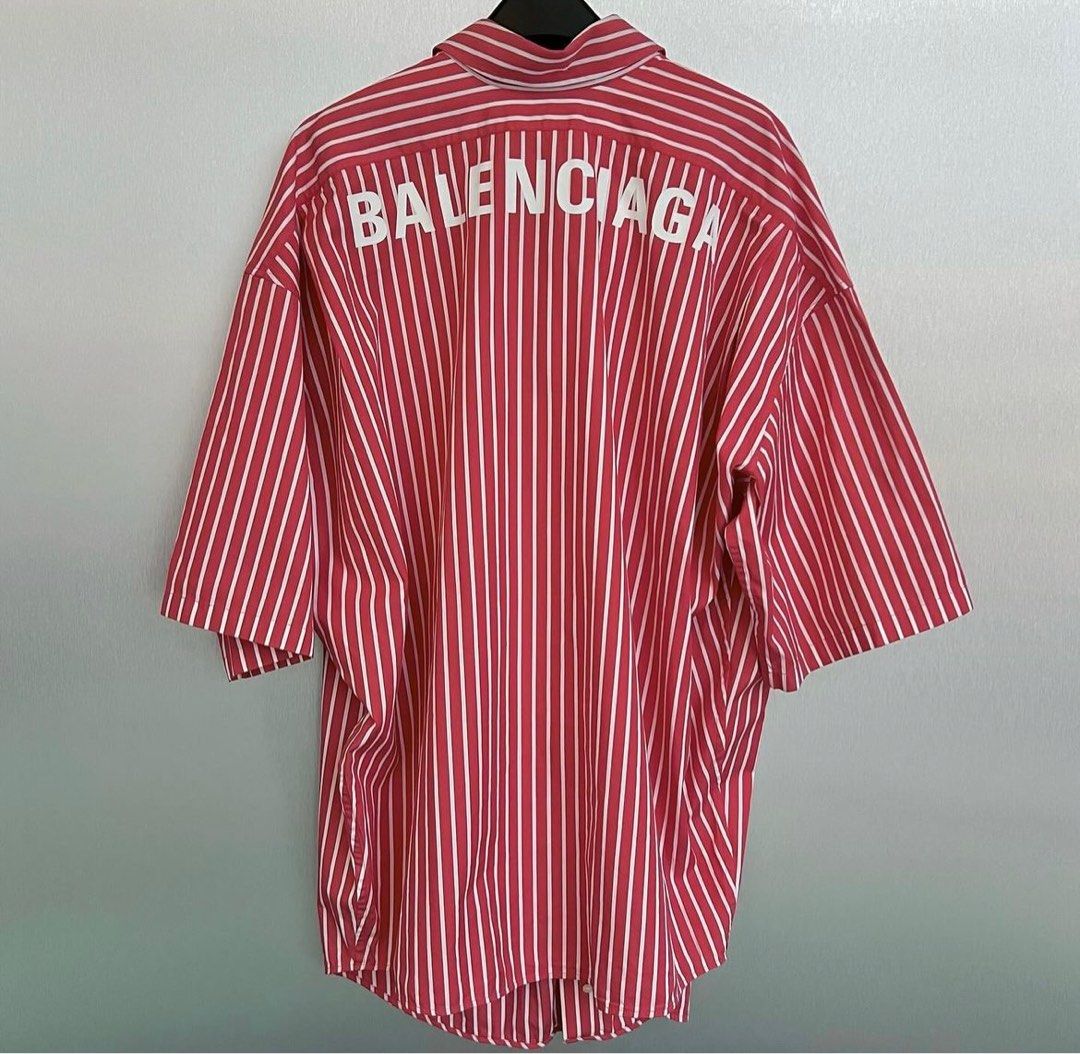 Balenciaga Stripe Shirt Red white, Men's Fashion, Tops & Sets
