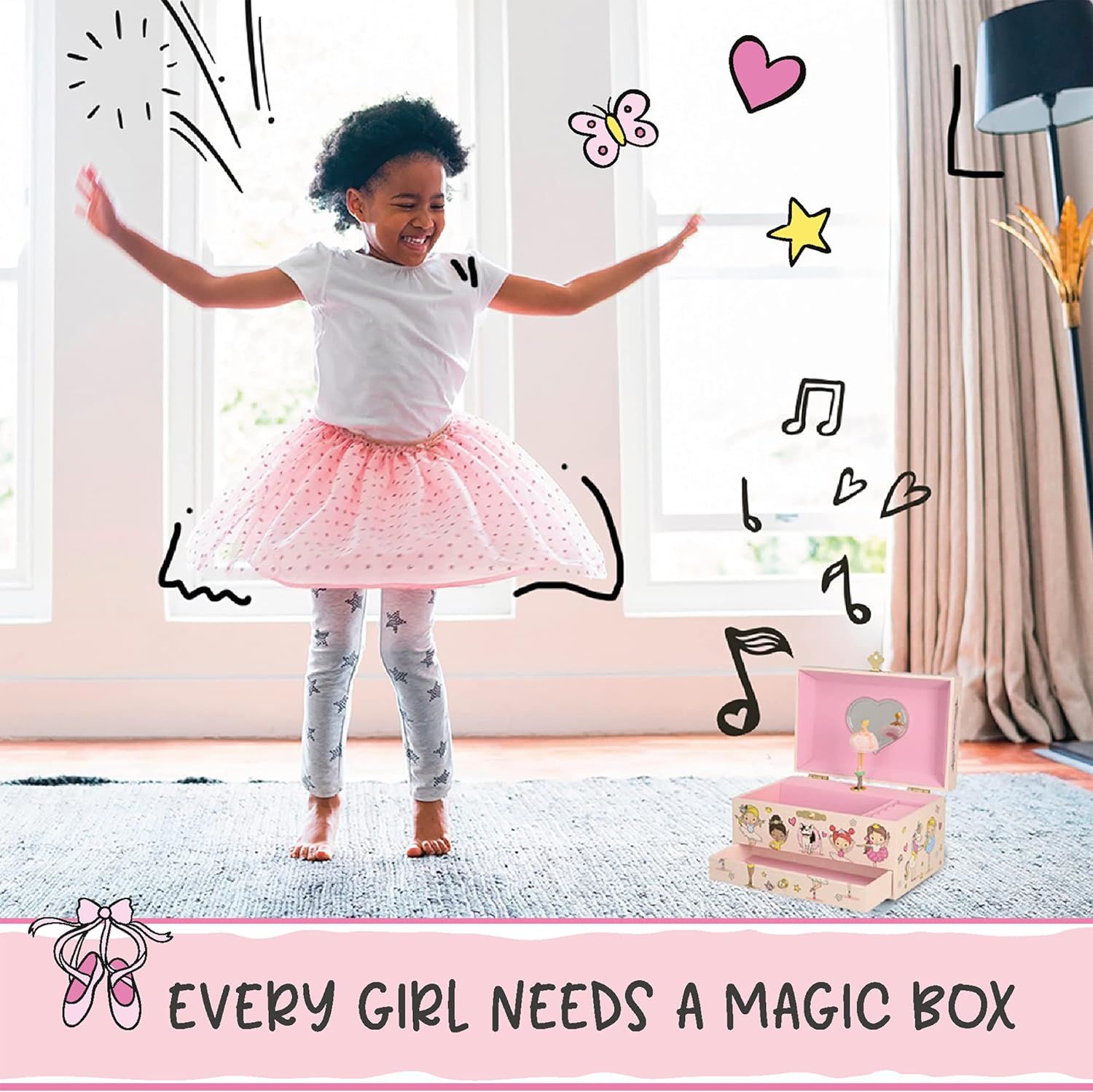 efubaby Musical Jewelry Box for Girls with Spinning Ballerina Unicorn Design, 3 Pullout Drawers, Unicorn Jewelry Set Included Kids Jewelry Box for