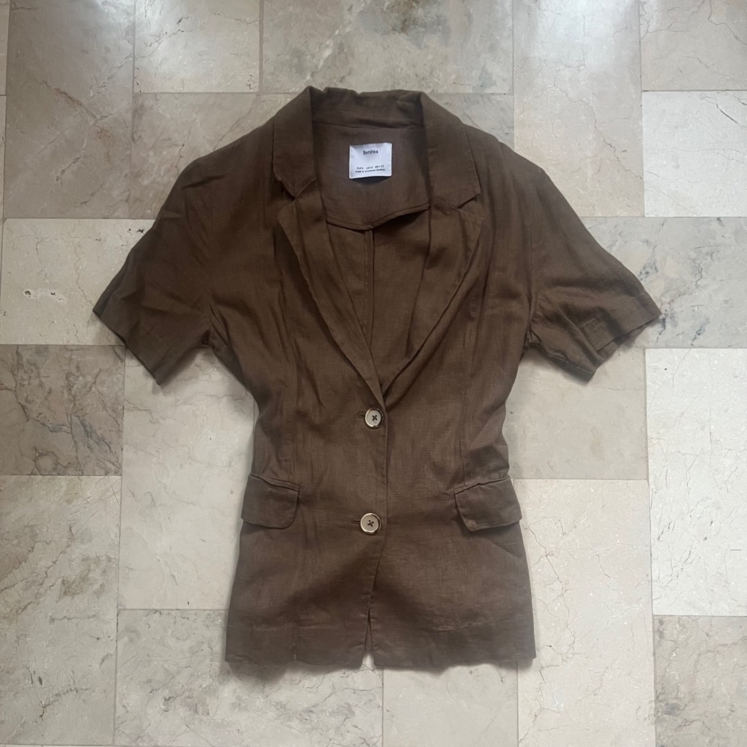 Bershka linen blouse, Women's Fashion, Tops, Blouses on Carousell