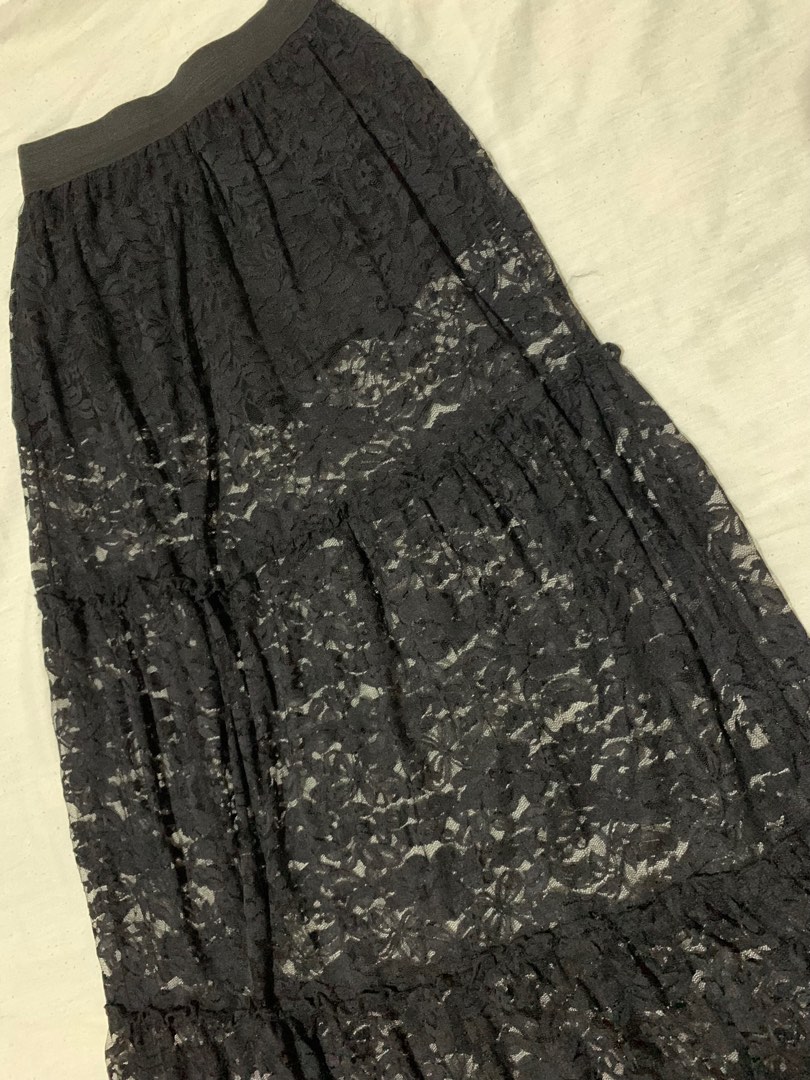 Silk Lace Maxi Skirt - Black main image 0
