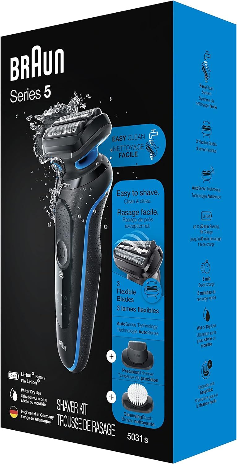 Braun Series 5 5031s Electric Shaver with Precision Trimmer and Cleansing  Brush Attachments, Wet & Dry, Rechargeable, Cordless Foil Shaver, Blue,  Beauty & Personal Care, Men's Grooming on Carousell
