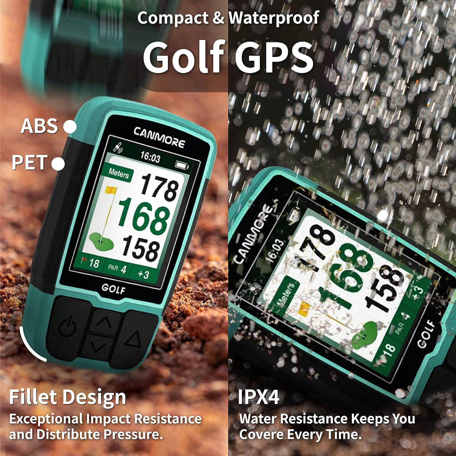 CANMORE HG200 Golf GPS Turquoise Water Resistant Full Color Display with 40 000 Essential Golf Course Data and Score Sheet Free Courses