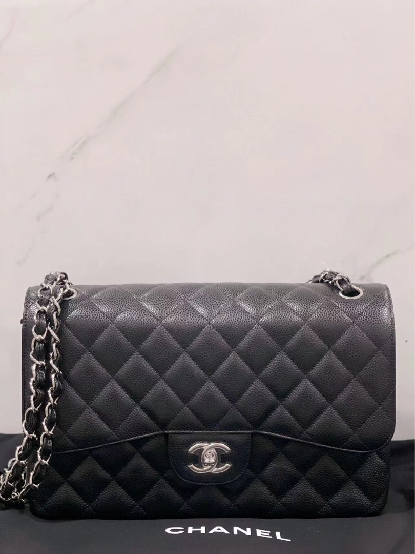 Chanel jumbo black caviar cheap silver hardware