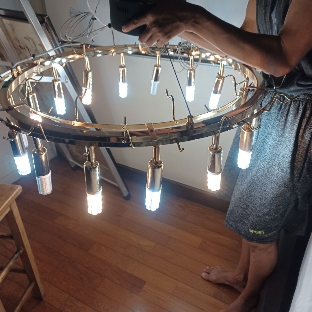 Circular ceiling light (Category: Lighting) located in Singapore. Submitted by jelly279 (Listing ID 1273753871, Image 2). Description: brand new light fixture for sale diameter around 75cm frame is gold in color metal base plate included to install light $85.