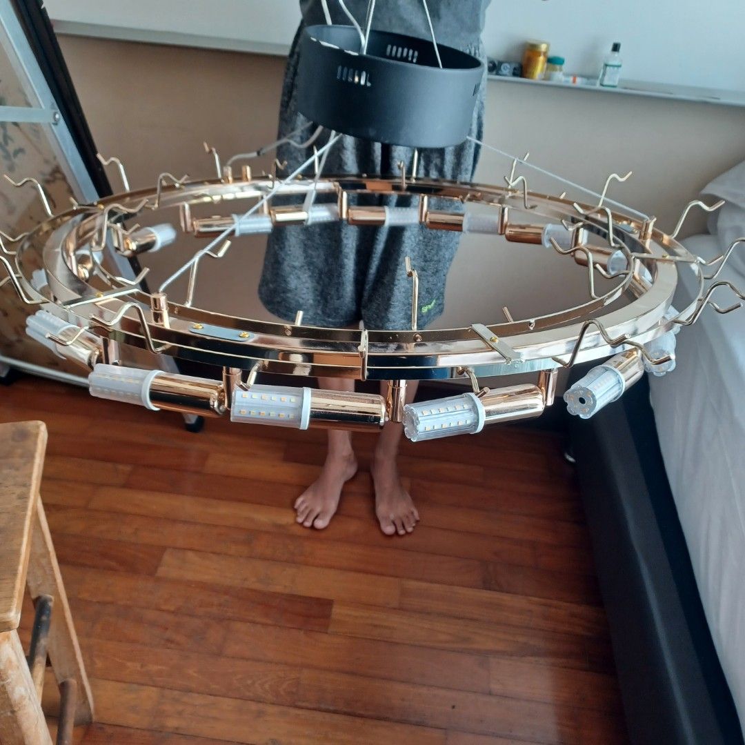 Circular ceiling light (Category: Lighting) located in Singapore. Submitted by jelly279 (Listing ID 1273753871, Image 3). Description: brand new light fixture for sale diameter around 75cm frame is gold in color metal base plate included to install light $85.