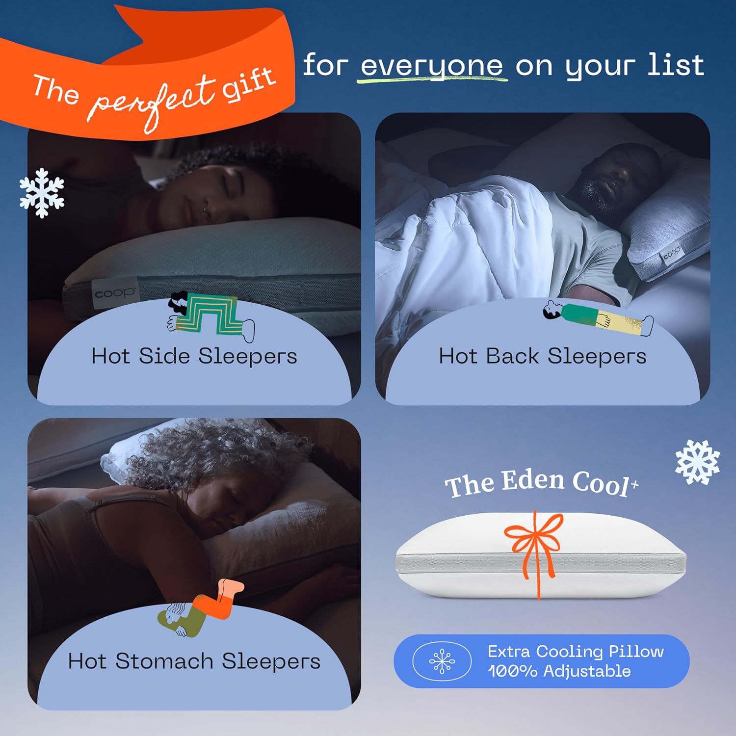 Coop Home Goods Eden Cool Pillow King Size Plus Shaped Memory Foam Pillows with Cooling Gel Back Stomach or Side Sleeper Pillow Adjustable Neck