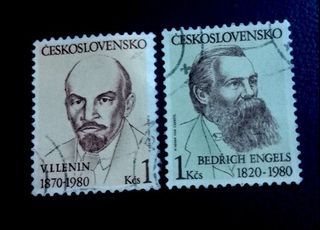 Czechoslovakia 1980 - The 110th Birth Anniversary of Lenin and the 160th Birth Anniversary of Engels 2v. (used) COMPLETE SERIES