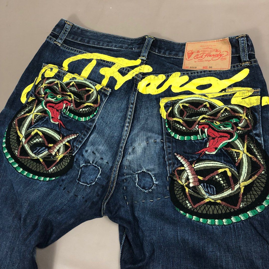 Ed Hardy by Christian Audigier Denim Jeans Embroidered Black snake