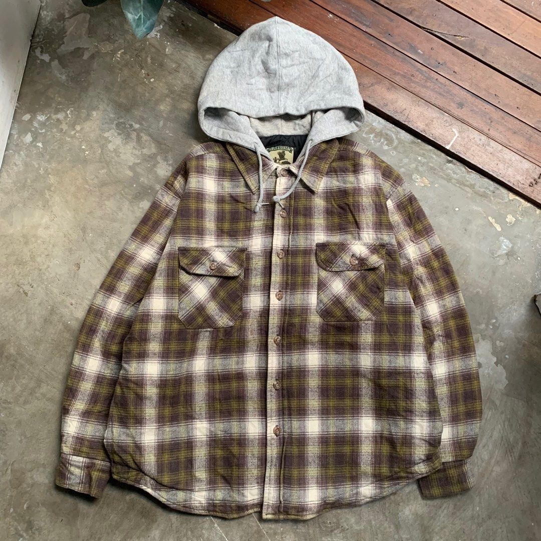 Field Strime Flannel Hoodie Brown