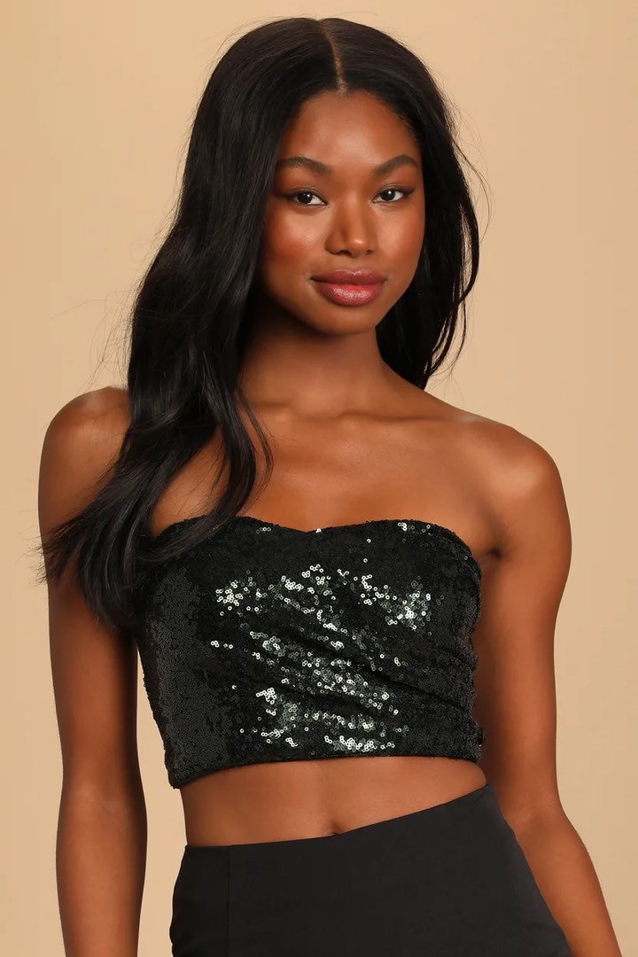 Forever 21 Sequin Tube Crop Top Bandeau in Black Women s Fashion Tops Sleeveless on Carousell